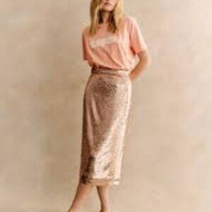 NWT Sezane Magalia Skirt in Light gold Sz 34
